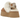 UGG Funkette Slipper Chestnut sneakers i vinklet visning med overdel i blød kastanjebrun ruskind, platform-ydersål og logo på remmen