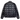 Stussy Midweight Puffer Black sneakers frontview med sort quiltet design, høj krave, Stüssy-logo på brystet og lynlåslukning