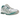 Asics Gel-Nimbus 10.1 White Rainy Lake sneakers i en vinklet visning med hvid mesh, sølvdetaljer og blågrønne nuancer på mellemsålen