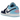Jordan 1 Low Sail Blue Chill sneakers i vinkelret visning med hvid og lyseblå læderoverdel samt klassiske snørebånd