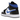 Air Jordan 1 Mid White Black Racer Blue sneakers i vinklet profil med hvid læderbase, sorte overlejringer og blåt Swoosh-logo