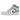 Jordan 1 Mid White Pure Platinum Pine Green sneakers i sideprofil med hvid læderoverdel, grå overlays og grøn swoosh samt snørebånd