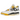 Air Jordan 4 Retro Vivid Sulfur sneakers set fra siden med hvidt læder, gule accenter ved øjerne og synlig Air-enhed i mellemsålen.