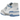 New Balance 550 White Blue Haze Rain Cloud sneakers i profil. Hvid læderoverdel med grå detaljer, blå 'N'-logo og matchende gummiydersål.