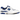 New Balance 550 White Blue sneakers i profil, fremstillet i hvidt læder med blå detaljer, perforerede sider og klassisk gummisål