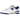 New Balance 550 White Blue sneakers i vinklet profil med hvid læderoverdel, blå accenter og den klassiske 550-branding på siden