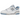 New Balance 550 White University Blue sneakers i sideprofil med hvid læderoverdel, blå detaljer på logoet, og en klassisk gummisål