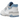 New Balance 550 White University Blue sneakers i sideprofil med hvid læderoverdel, blåt N-logo og detaljer på hælen samt klassisk gummisål