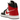 Air Jordan 1 Mid Gym Red Off Noir sneakers i vinklet profil med røde og hvide læderoverlays, sort swoosh og hvid mellemsål.