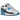 Nike Air Max 90 Laser Blue (2020) sneakers i sideprofil med hvid overdel, sort mudguard og de ikoniske klare blå detaljer ved snørebåndet