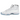 Air Jordan 11 Retro Legend Blue sneakers i skrå vinkel, med blankt blåt laklæder, hvid overdel, isblå ydersål og diskret branding.
