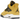 Air Jordan 4 Retro Lightning sneakers i vinklet profil med gul læderoverdel, sorte detaljer, synlig Air-enhed og grå mellemsål
