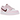 Nike Dunk Low Pink Foam Red White sneakers i sideprofil med pink læderoverdel, røde detaljer, hvide snørebånd og matchende sål.