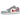 Air Jordan 1 Low Blue Whisper Dune Red sneakers i profil med lyseblå og hvide læderpaneler, rød swoosh og rød ydersål