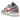 Air Jordan 1 Low Blue Whisper Dune Red sneakers i profil med lyseblå læderpaneler, røde detaljer og hvid mellemsål