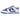 Nike Dunk Low Racer Blue White sneakers i vinklet profil med blå læderoverlays på hvid base, hvide snørebånd og hvid mellemsål