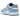 Nike Dunk Low Coast sneakers sideprofil med lyseblå paneler på en hvid læderbase, lyseblå swoosh og hvide snørebånd med en flad gummisål.