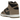 Nike Dunk High Moon Fossil sneakers i en vinklet visning med sort læderoverdel, brune detaljer, hvide snørebånd og hvid mellemsål