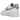 Nike Air Force 1 White Worn Blue Paisley sneakers i vinklet profil med hvid læderoverdel, blåt paisley-mønstret swoosh og klassisk hvid sål