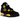Air Jordan 4 Thunder sneakers i sideprofil, udført i sort nubuck med markante gule detaljer på mellemsålen, øjer og pløs.