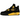 Air Jordan 4 Thunder sneakers i vinklet visning med sort nubuck-overdel, gule accenter og synlig Air-stødabsorbering i mellemsålen.