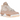 Air Jordan 4 Retro Shimmer sneakers i en vinklet profilvisning med beige nubuck-læder, gennemsigtige detaljer og en synlig Air-enhed i sålen