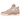 Air Jordan 4 Retro Shimmer sneakers i profil, udført i beige nubuck-læder med hvide snørebånd, gennemsigtige netdetaljer og en synlig Air-enhed.