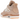 Air Jordan 4 Retro Shimmer sneakers set fra siden i beige nuancer med ruskind, transparente vinger, hvide snørebånd og synlig Air unit.