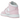 Air Jordan 1 Mid Pink Foam Fire Red sneakers i profil med pink læderpaneler, rød swoosh-logo og klassisk hvid mellemsål