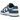 Nike Dunk Low Industrial Blue sneakers i vinklet profil med hvid læderbase, blå denim-overlays og hvide snørebånd med en solid gummisål