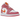 Air Jordan 1 Mid Pinksicle Safety Orange sneakers set fra siden med pink overdel, orange swoosh, hvide detaljer og en hvid sål.