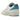 Air Jordan 2 Retro Low NC to Chi sneakers i profil med hvidt læder, røde hælpaneler og blå detaljer på den robuste gummisål