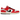 Nike Dunk Low Chicago Split sneakers set fra siden med rød og hvid læderoverdel, delt sort-hvidt swoosh-logo og hvid gummisål.