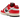 Nike Dunk Low Chicago Split sneakers set fra siden med rød og hvid læderoverdel, delt sort-hvid Swoosh og matchende tofarvet gummisål.