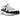 Nike Air Max 1 White Black GS sneakers set fra siden med hvid mesh-overdel, sort mudguard, klassisk Air-enhed i hælen og hvid gummisål.