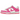 Nike Dunk Low Laser Fuchsia sneakers set fra siden med hvid læderbase, fuchsia-pink overlays, pink Swoosh og matchende lyserød gummisål