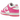 Nike Dunk Low Laser Fuchsia sneakers set fra siden med hvid læderoverdel, markante fuchsia lyserøde overlays og matchende swoosh
