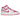Air Jordan 1 Mid Fire Pink sneakers i profil med hvid læderbase, pinke detaljer, sort Swoosh-logo og hvid sål