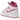 Air Jordan 1 Mid Fire Pink sneakers i profil, fremviser en hvid læderoverdel med lyserøde detaljer og et ikonisk hvidt swoosh-logo