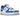 Nike Air Force 1 Low Blue Patent sneakers i en elegant vinklet profilvisning med skinnende blåt laklæder, hvide snørebånd og hvid mellemsål