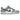Nike Dunk Low Mini Swoosh Wolf Grey Game Royal sneakers i profil med grå læderoverdel, blå swoosh, hvide snørebånd og matchende sål.