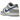 Nike Dunk Low Mini Swoosh Wolf Grey Game Royal sneakers i vinklet profil med grå læderoverdel, blå swoosh og hvid mellemsål
