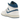 Air Jordan 1 Mid SE Industrial Blue sneakers, skrå vinkel viser hvidt læder, blå detaljer på overdel, Swoosh-logo og hvid sål med blå ydersål.