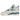 Air Jordan 4 Military Blue sneakers i sideprofil, der viser den hvide læderoverdel med blå accenter, grå forfod og ikonisk Jumpman logo på hælen.