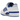 Adidas Forum Low White Royal Blue sneakers set fra siden med hvid læderoverdel, blå detaljer, klassisk snørelukning og rem over vristen