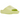 Adidas Yeezy Slide Glow Green sneakers i vinklet profil, fremviser den karakteristiske lysegrønne farve, slidstærkt EVA-skum og en riflet sål.