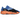 Adidas Yeezy Boost 700 Bright Blue sneakers i sideprofil med levende blå mesh overdel, orange mellemsål og sorte detaljer på ydersålen
