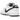 Nike SB Dunk Low White Black sneakers i en vinklet visning med hvid overdel, sorte læderdetaljer, sort swoosh og hvid mellemsål.