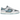 Nike Dunk Low Retro Photon Dust Denim Turquoise sneakers i vinklet profil med grå læderoverdel, denimblå detaljer og hvid gummisål