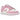 Nike Dunk Low Next Nature Pink Rise Sail sneakers i en vinklet visning med lyserøde læderpaneler, hvid overdel og klassisk gummisål
